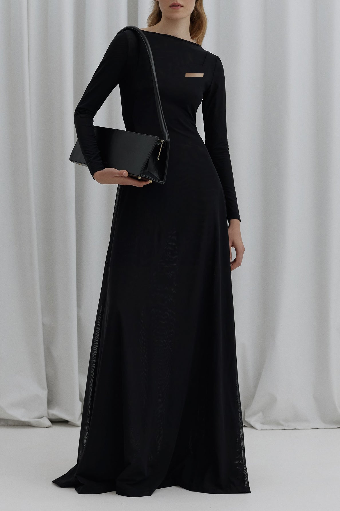 'Fake Pocket' Long-sleeve Maxi Dress