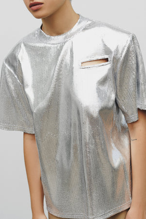 'Fake Pocket' Padded T-Shirt in Silver SAMPLE