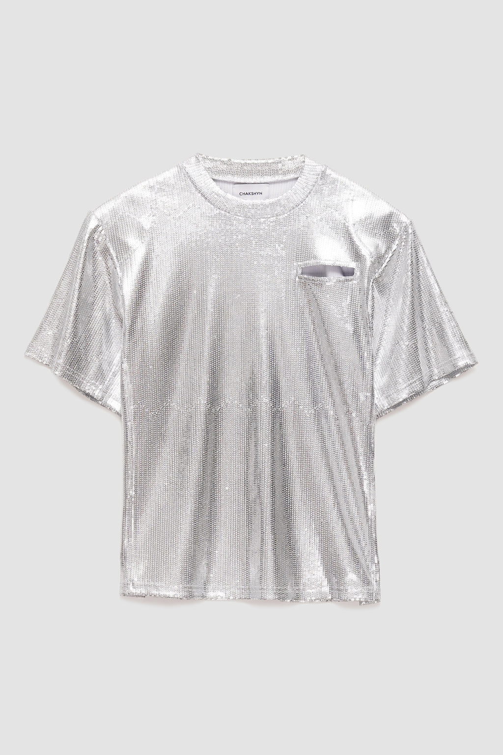 'Fake Pocket' Padded T-Shirt in Silver SAMPLE